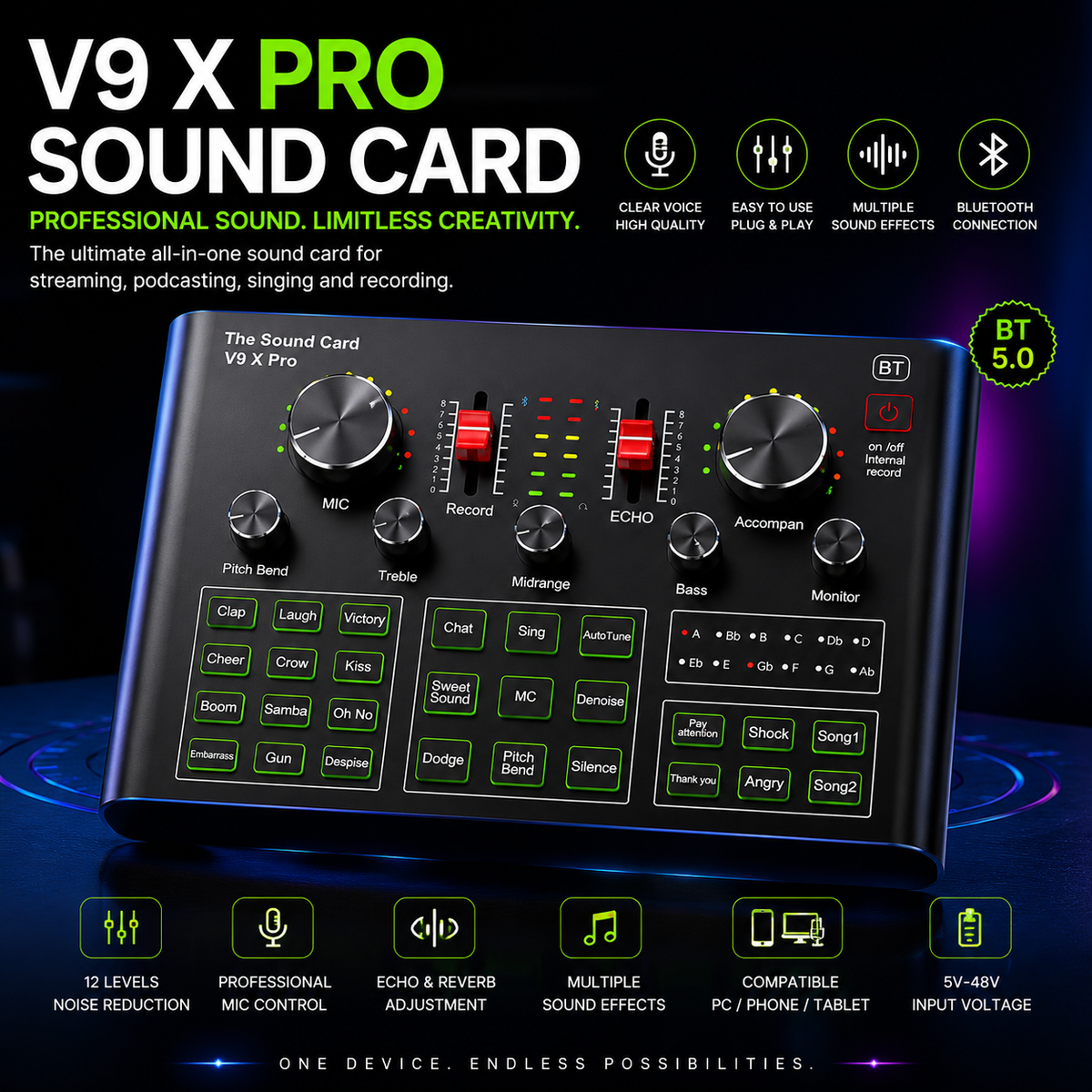 BM-800 Condenser Microphone Kit + V9 X Pro Sound Card | Streaming Bundle