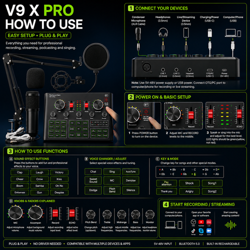 BM-800 Condenser Microphone Kit + V9 X Pro Sound Card | Streaming Bundle