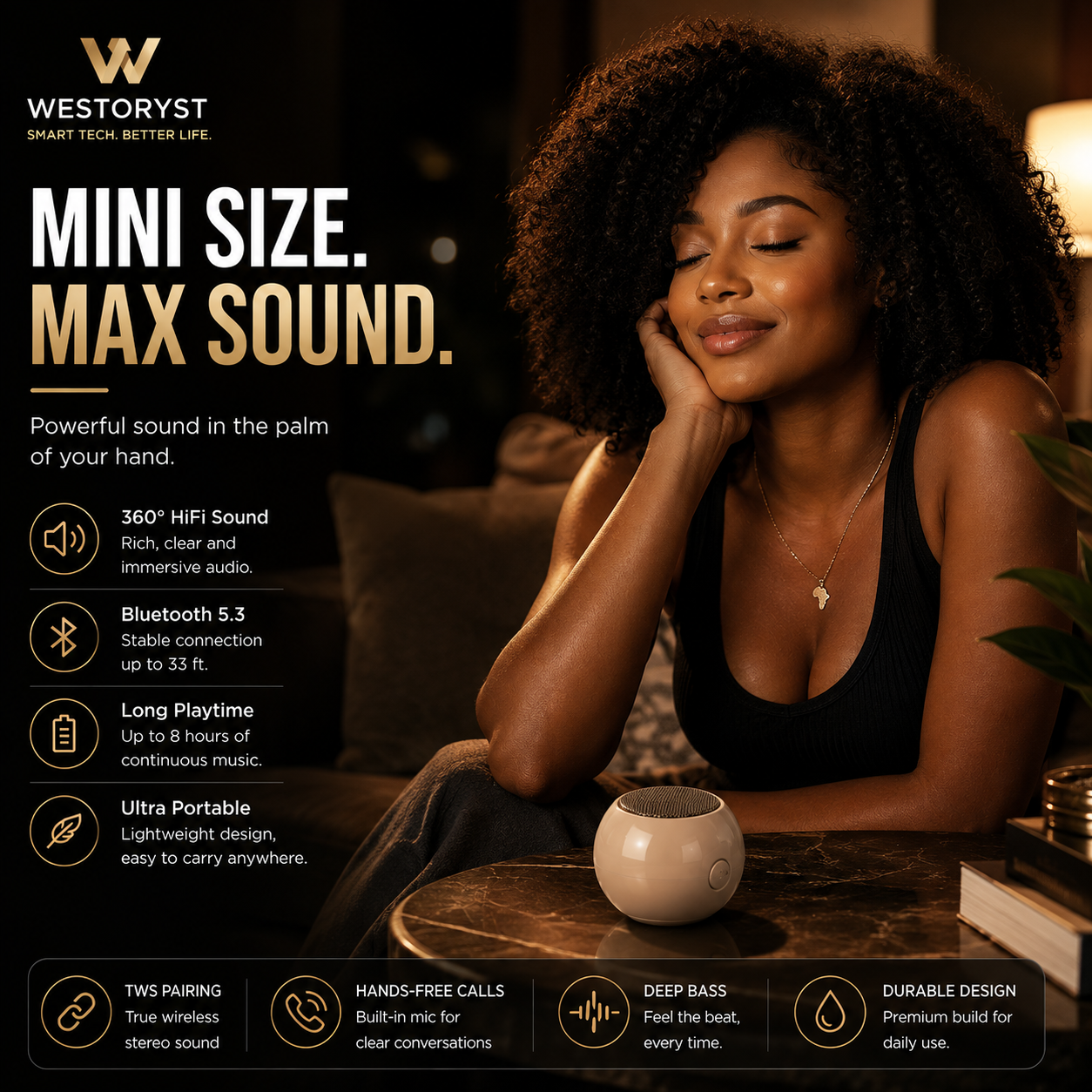WESTORYST M3 Mini Bluetooth Speaker | 360° HiFi Sound | 8H Playtime | TWS Pairing