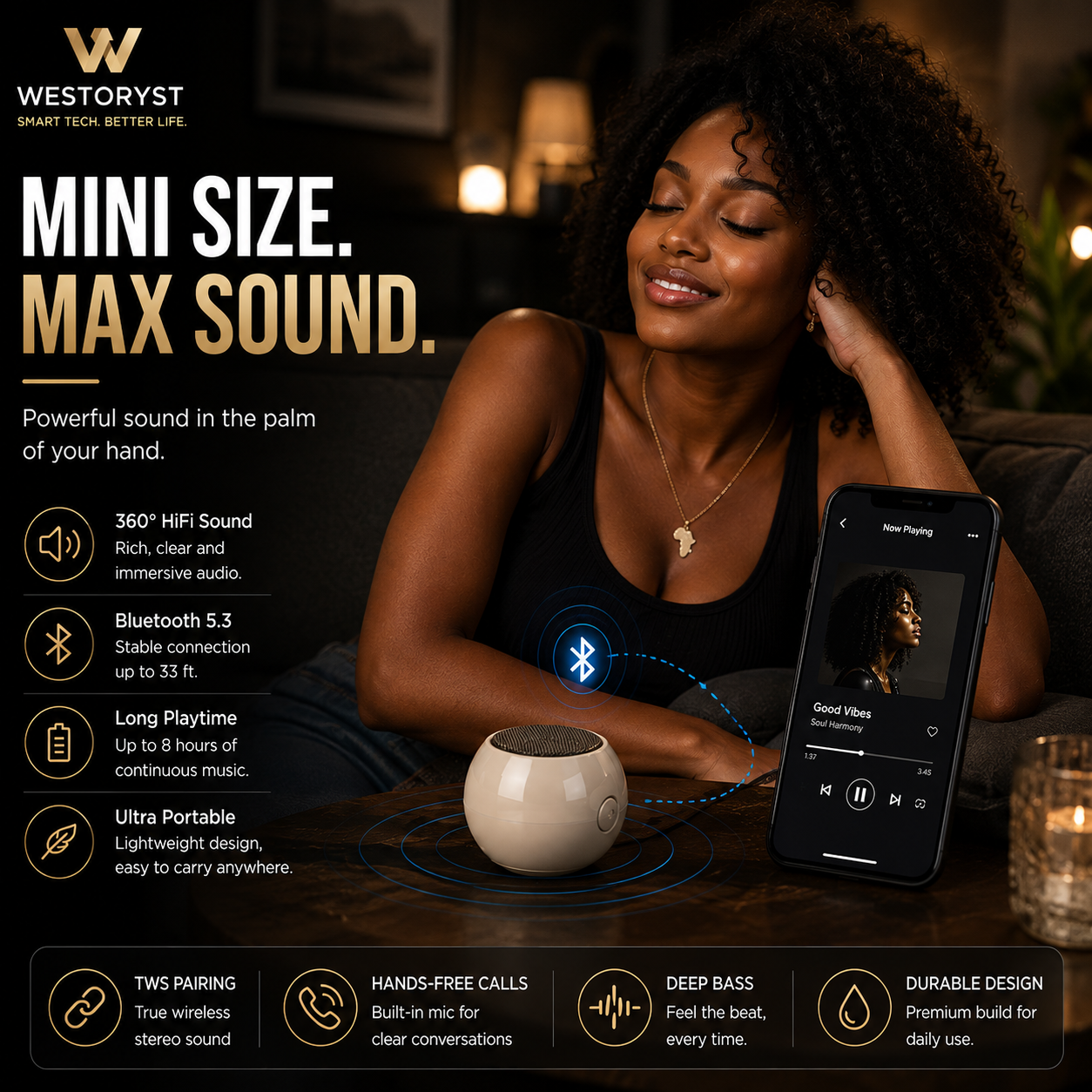WESTORYST M3 Mini Bluetooth Speaker | 360° HiFi Sound | 8H Playtime | TWS Pairing