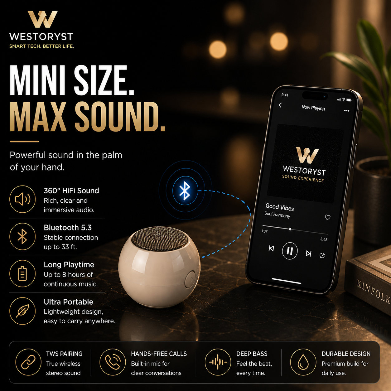 WESTORYST M3 Mini Bluetooth Speaker | 360° HiFi Sound | 8H Playtime | TWS Pairing