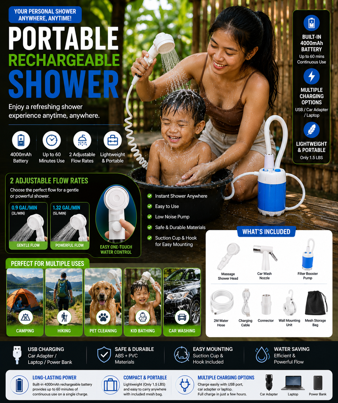 Portable Rechargeable Shower - WESTORYST Brand