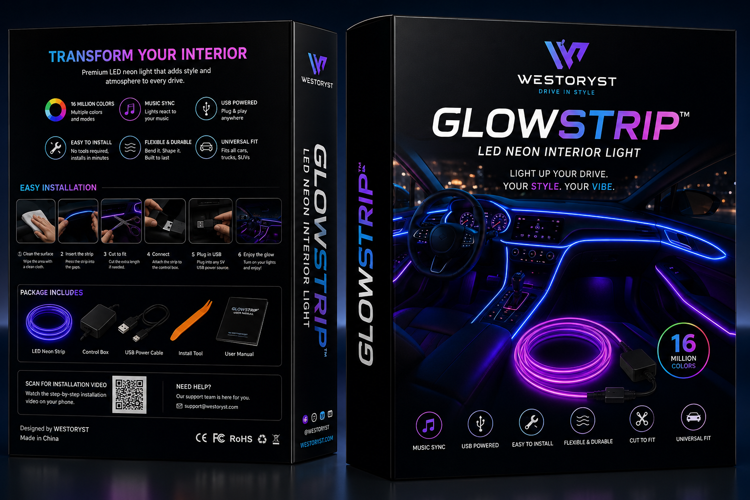 WESTORYST GlowStrip LED Neon Interior Light - Package Box