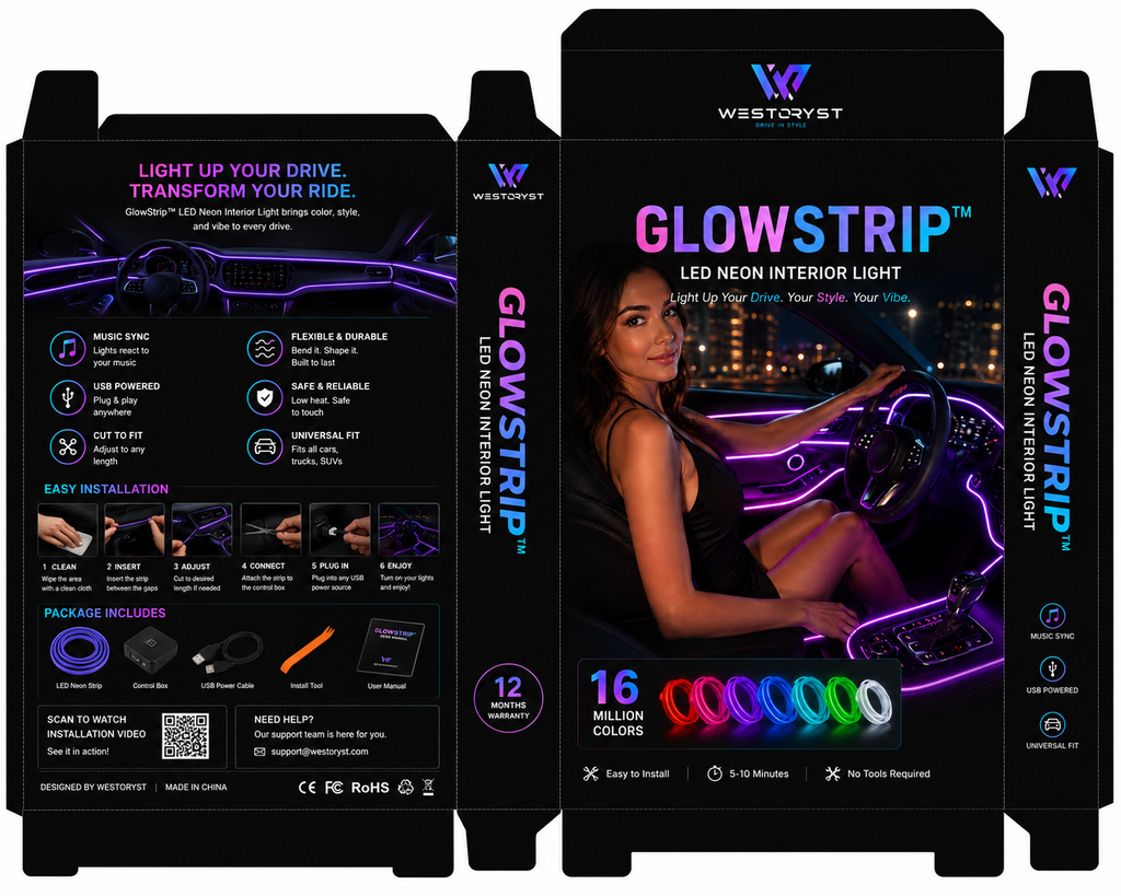 WESTORYST GlowStrip™ LED Neon Interior Light - Package Box Design