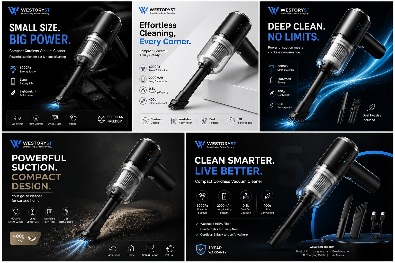 WESTORYST Wireless Car Vacuum - Features Overview
