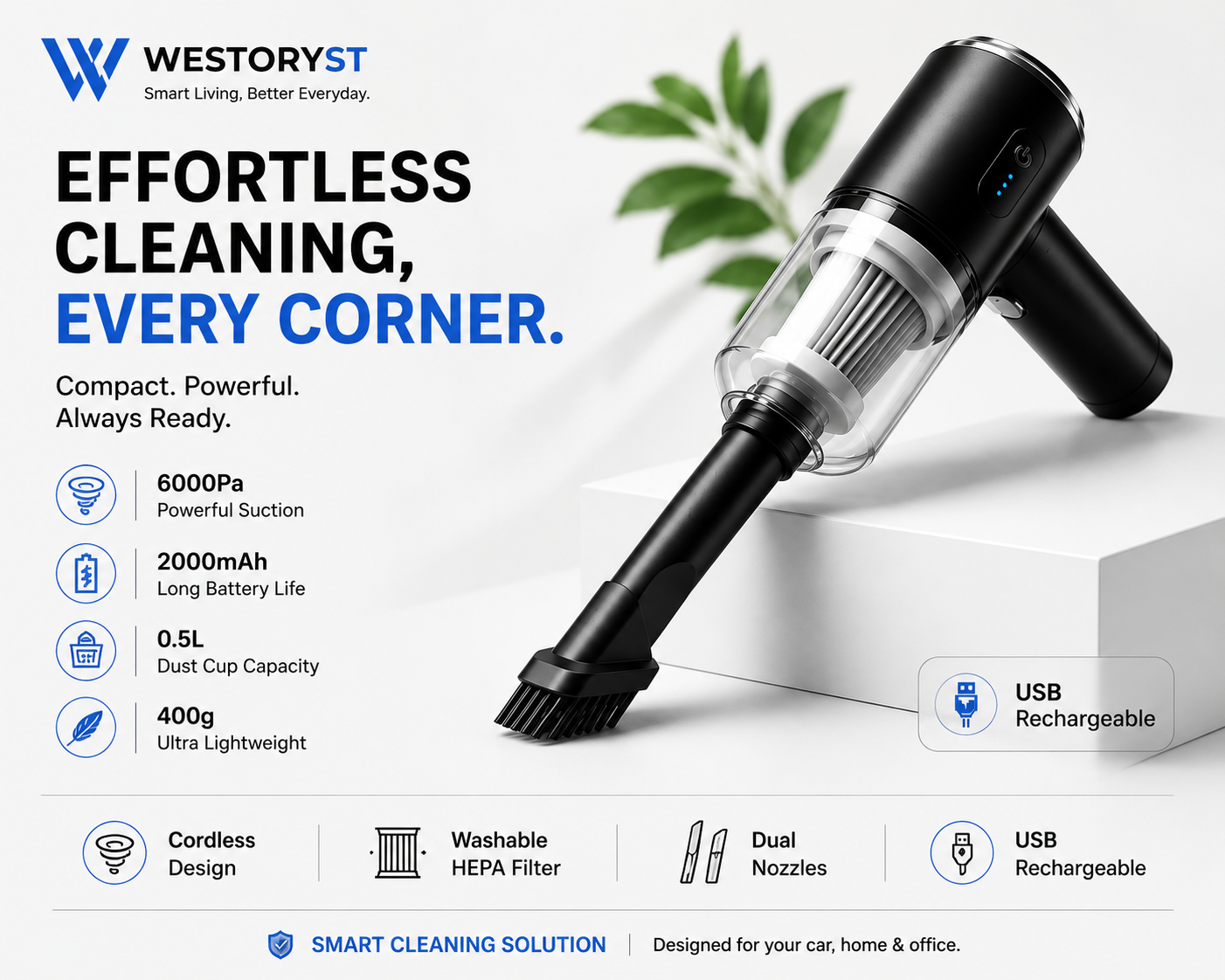 WESTORYST Wireless Car Vacuum - Power Meets Precision