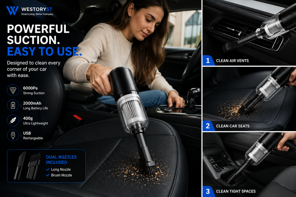 WESTORYST Wireless Car Vacuum - Effortless Cleaning Every Corner