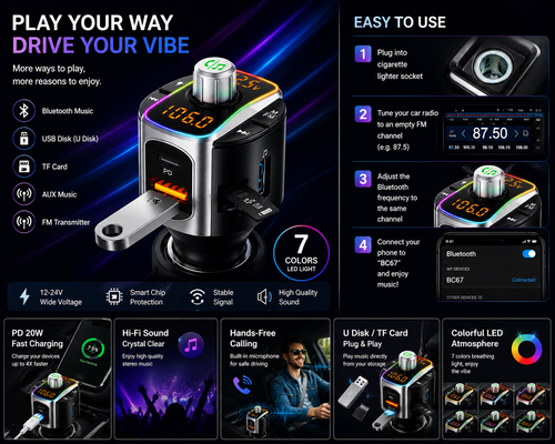 WESTORYST Car FM Transmitter - Play Your Way Drive Your Vibe