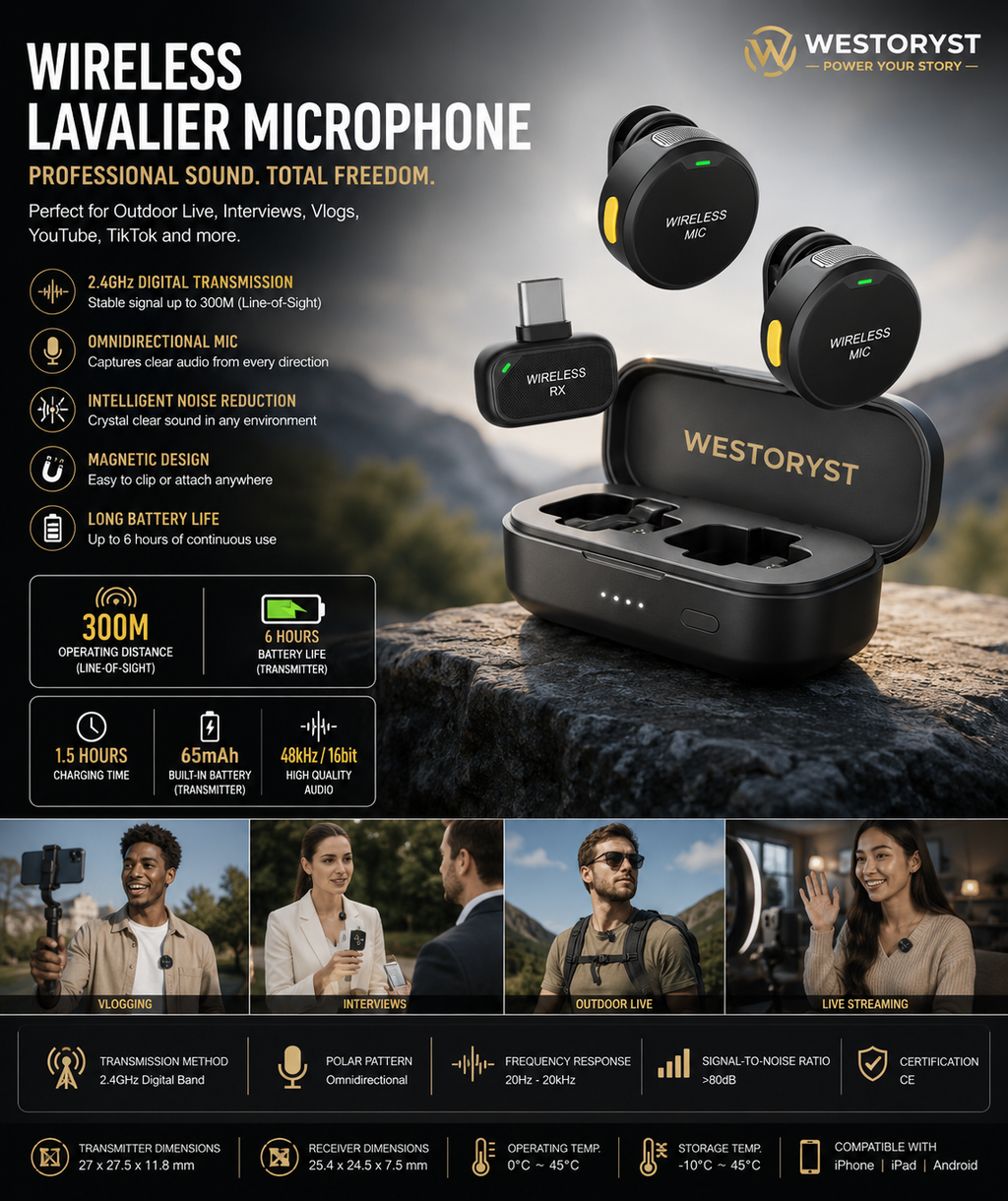 Wireless Lavalier Microphone with charging case - WESTORYST