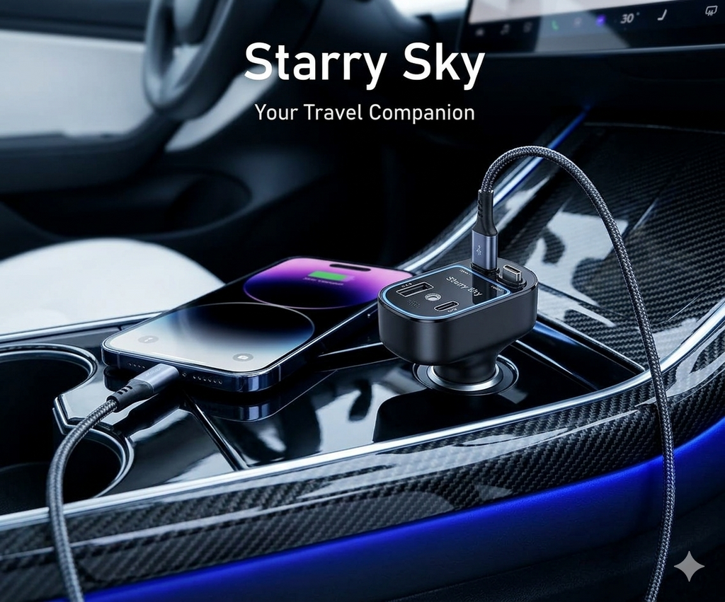 5-in-1 Fast Car Charger with Aromatherapy Diffuser & Ambient Light